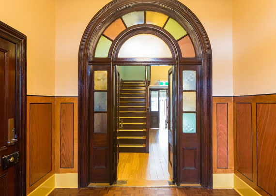 wood arch hallway